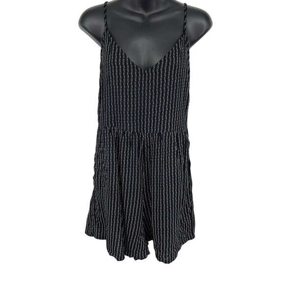 Volcom Women Size Medium M Wild Queendom Black White Striped Romper V-Neck New - Picture 1 of 8
